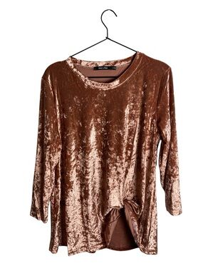 Doe & Rae Rose Gold Crushed Velvet Twist Front Top